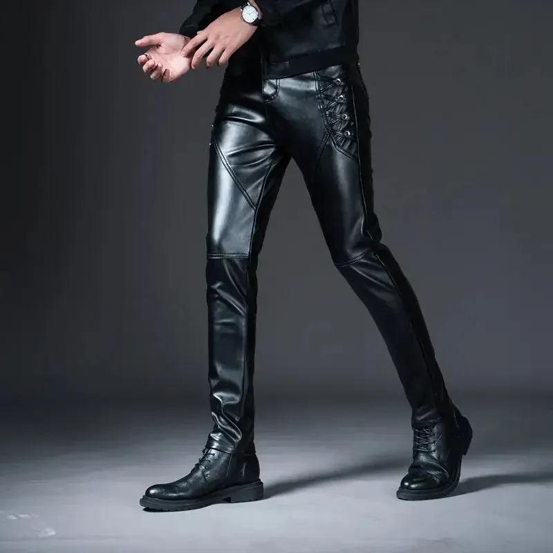 Sleek Men's Faux Leather Motorcycle Pants