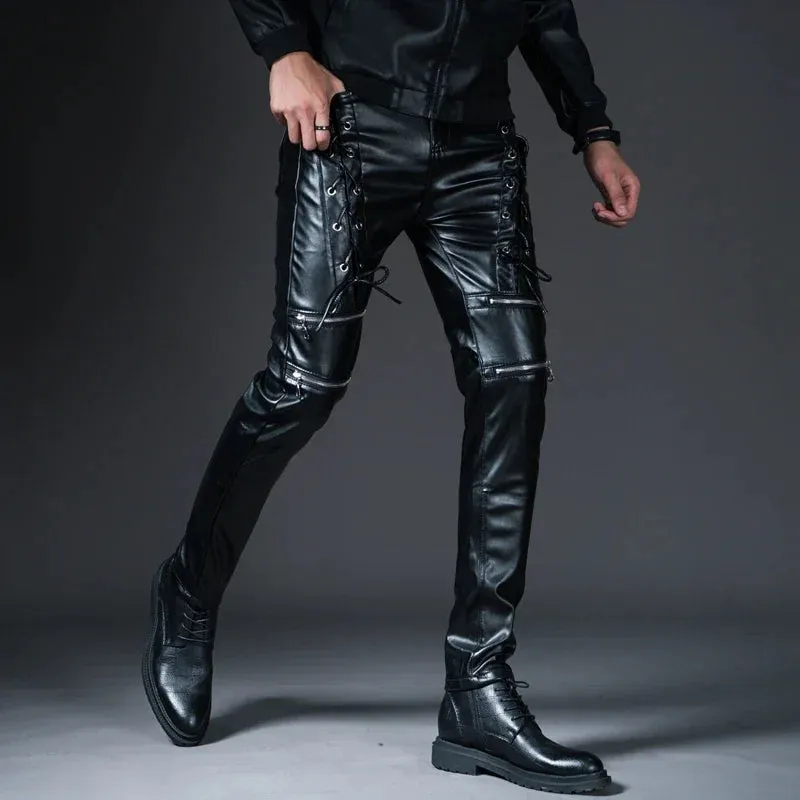 Sleek Men's Faux Leather Motorcycle Pants