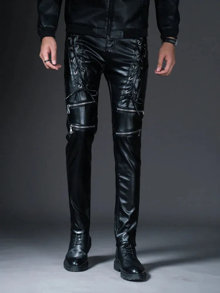 Sleek Men's Faux Leather Motorcycle Pants