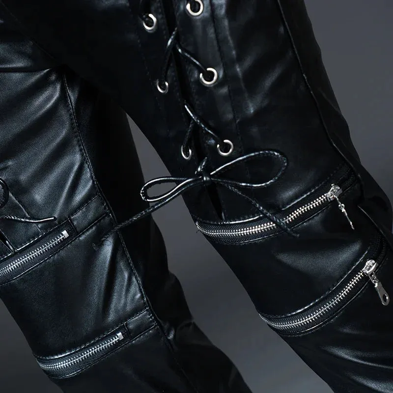 Sleek Men's Faux Leather Motorcycle Pants