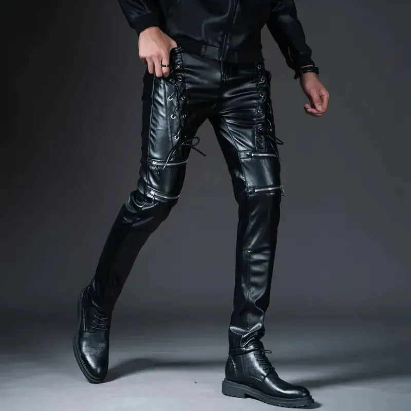 Sleek Men's Faux Leather Motorcycle Pants