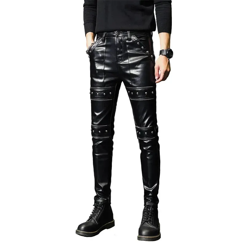 Sleek Men's Faux Leather Motorcycle Pants