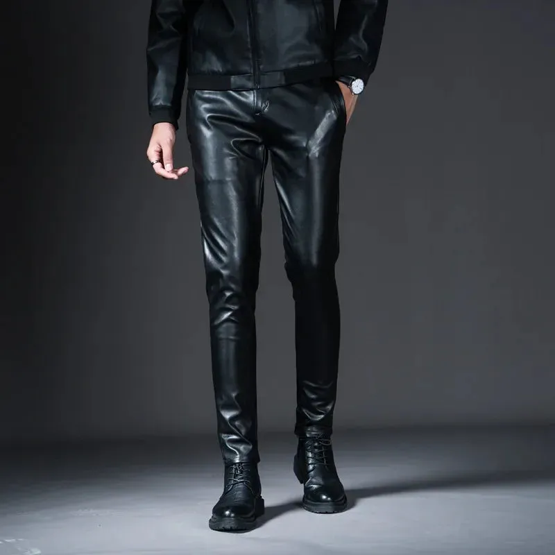 Sleek Men's Faux Leather Motorcycle Pants