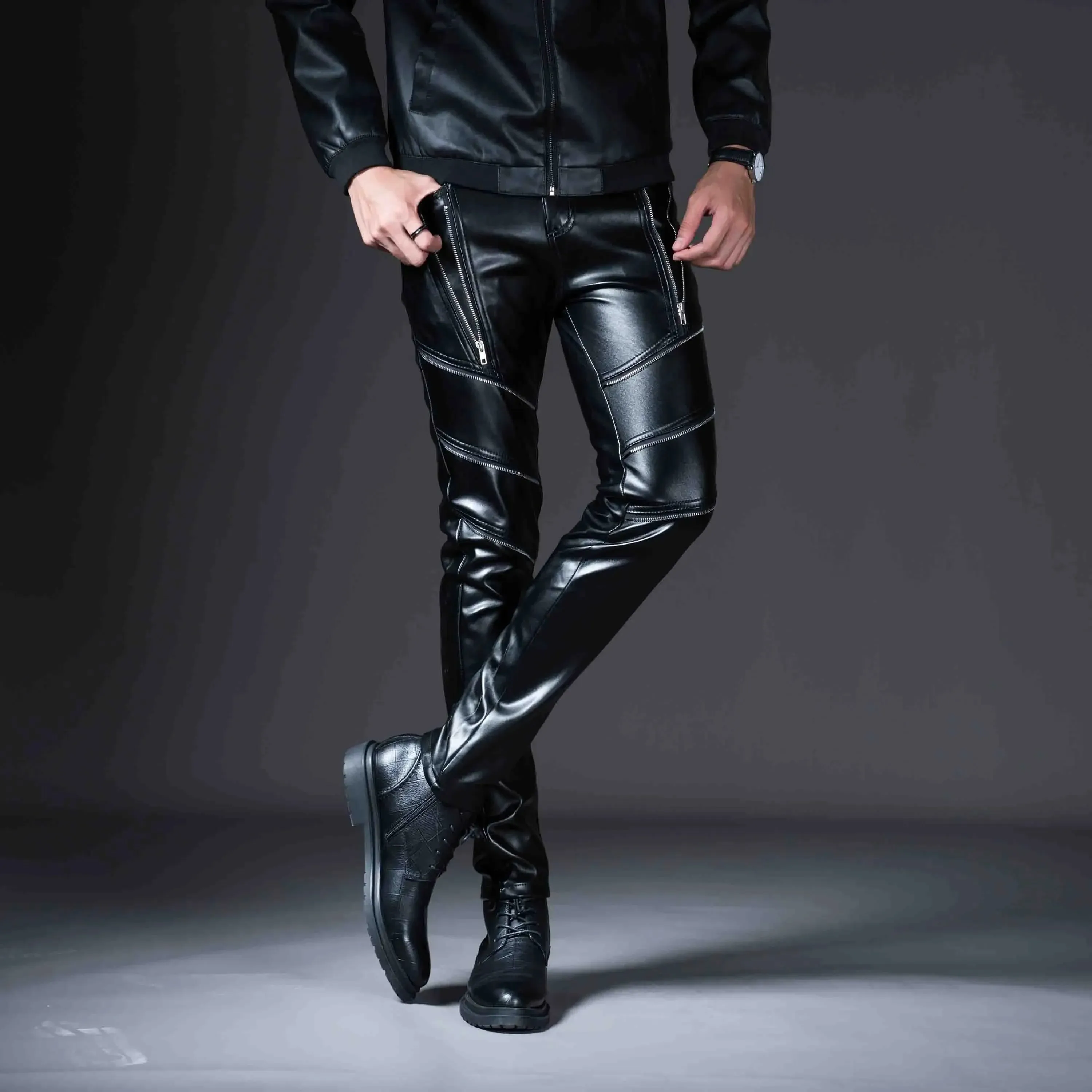 Sleek Men's Faux Leather Motorcycle Pants