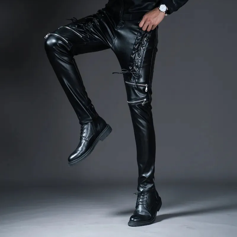 Sleek Men's Faux Leather Motorcycle Pants