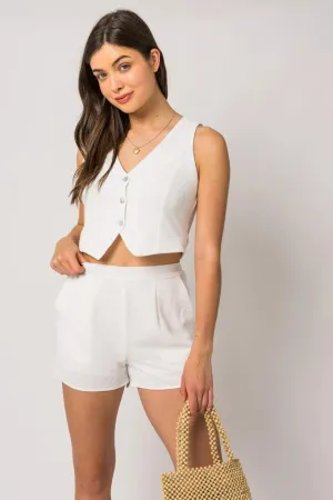 Sleeveless Vest Top Side Slit Linen Shorts Set