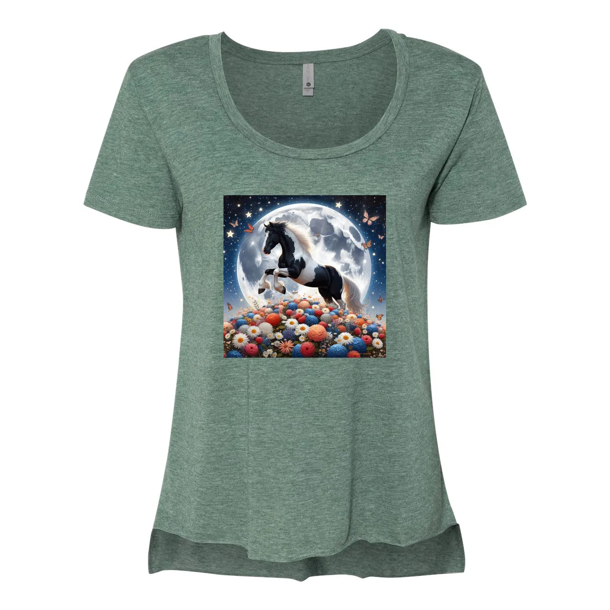 Spring Moon Horse Scoop Neck T Shirts