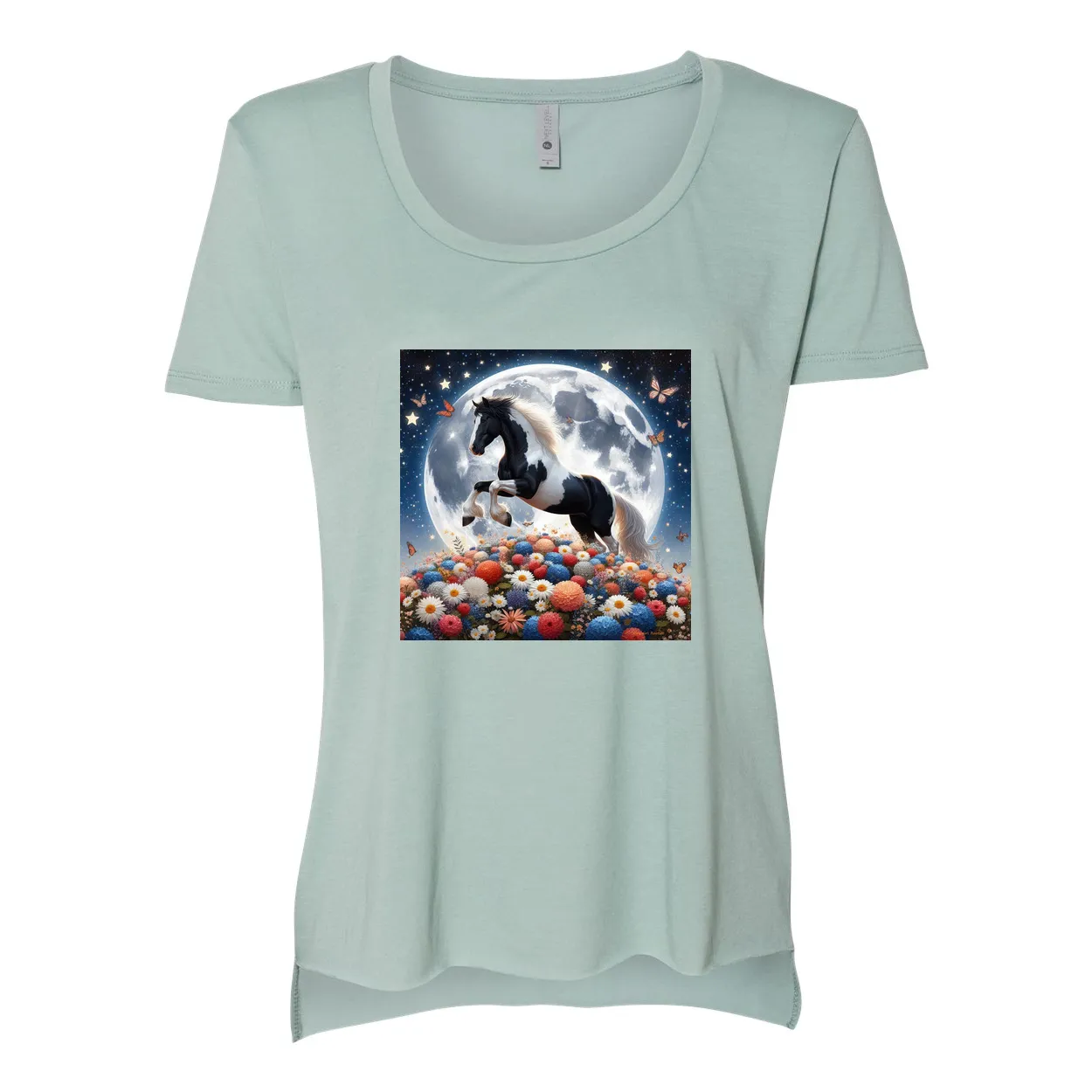Spring Moon Horse Scoop Neck T Shirts
