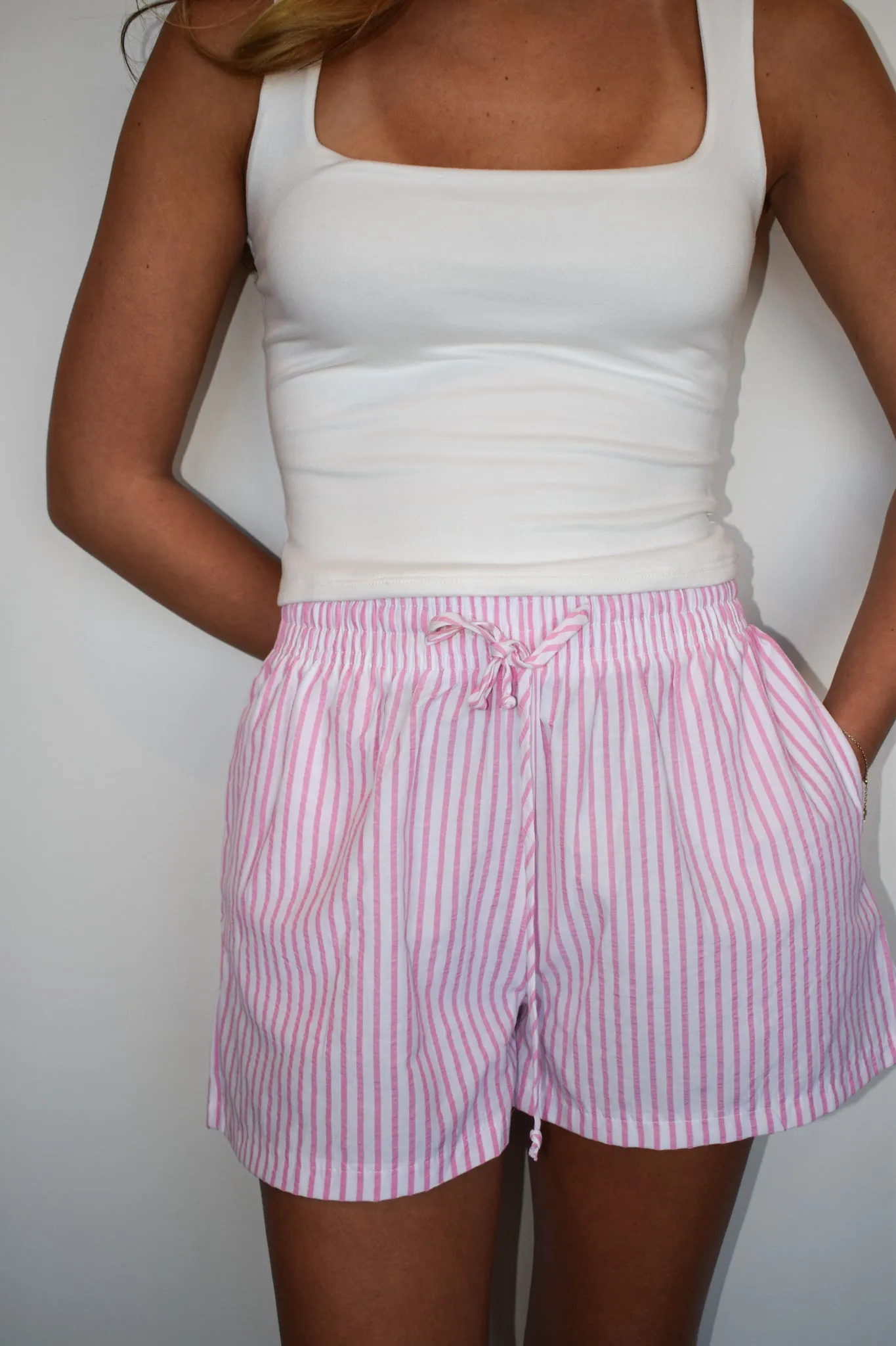 Striped High Rise Flowy Shorts- Pink