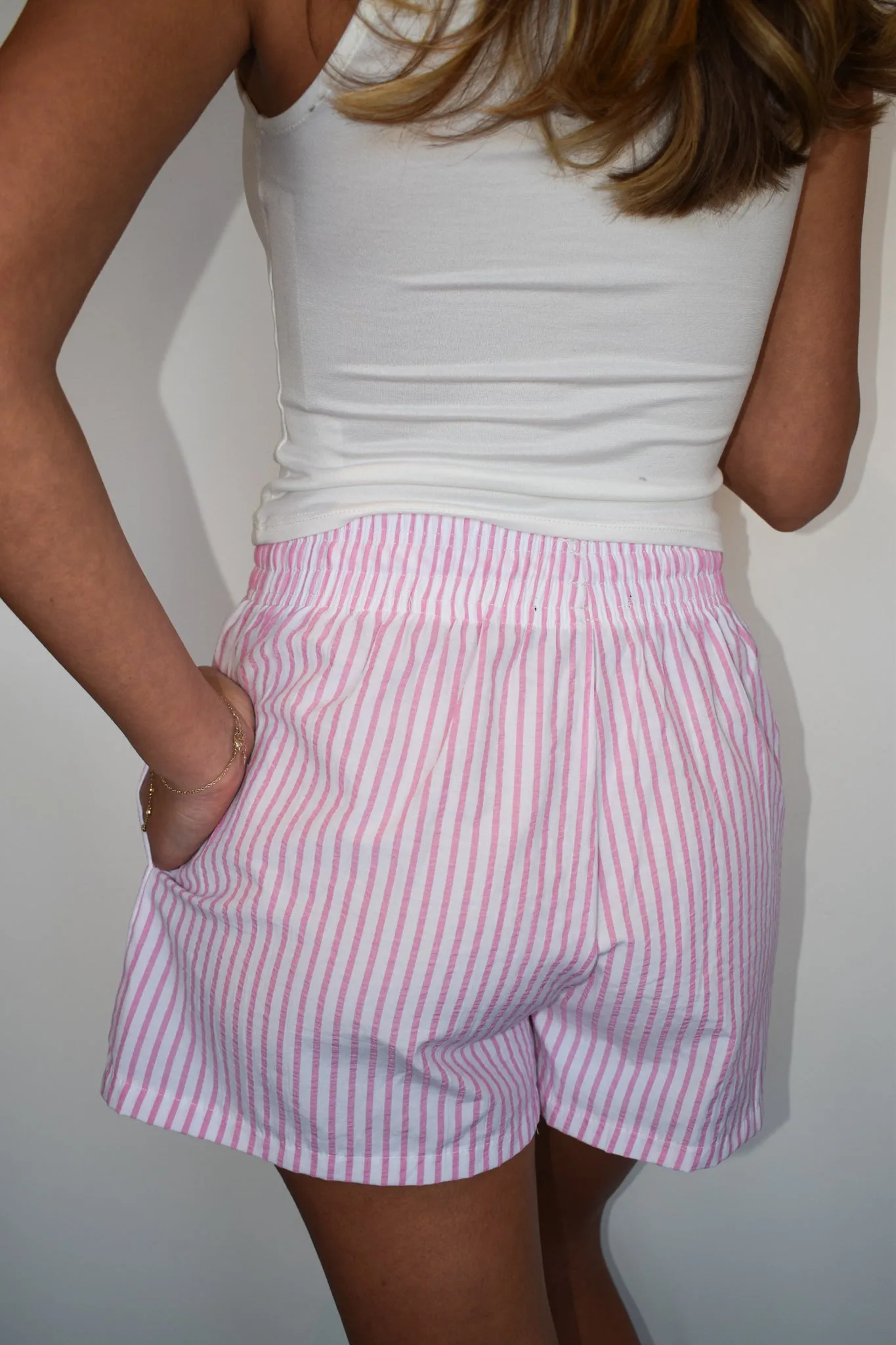 Striped High Rise Flowy Shorts- Pink