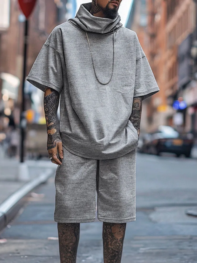 Stylish Loose Turtleneck T-shirt Shorts Set