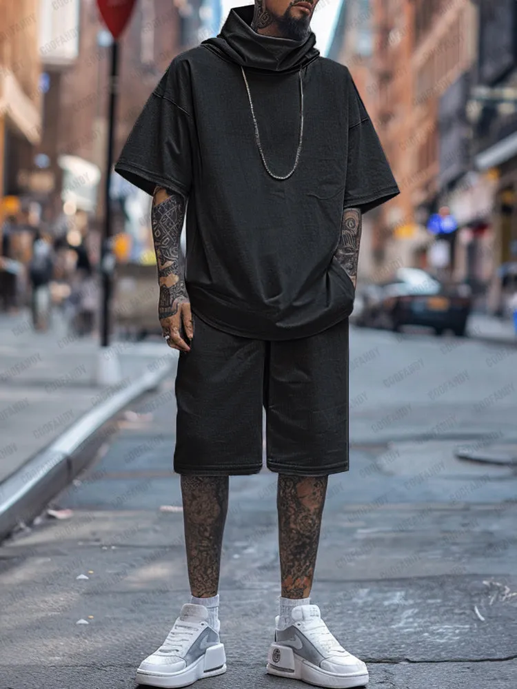 Stylish Loose Turtleneck T-shirt Shorts Set