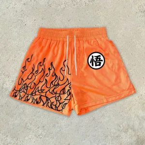 Stylish Mesh Flame Print Track Shorts