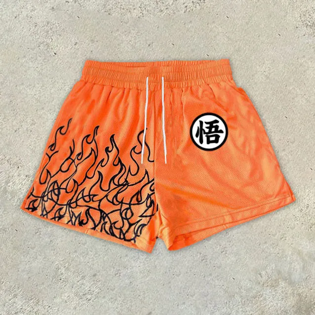 Stylish Mesh Flame Print Track Shorts