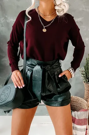 Stylish Under Pressure High Waisted Faux Leather Shorts (Black)