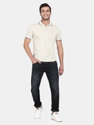 T-Base Men Cream-Coloured Polo Collar Cotton T-Shirt