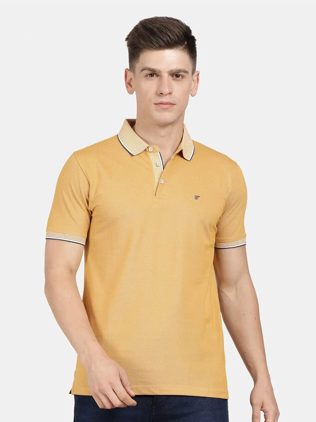 T-Base Men Striped Polo Collar Cotton T-Shirt