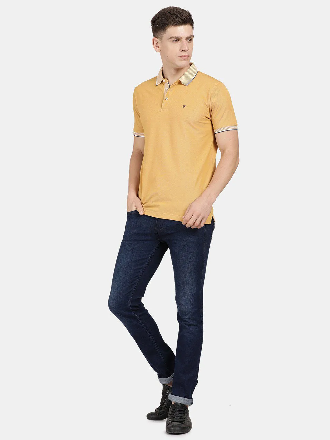 T-Base Men Striped Polo Collar Cotton T-Shirt