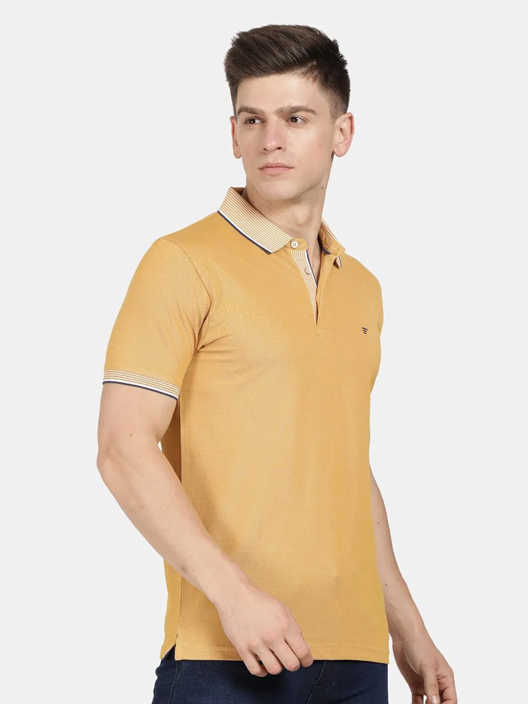 T-Base Men Striped Polo Collar Cotton T-Shirt