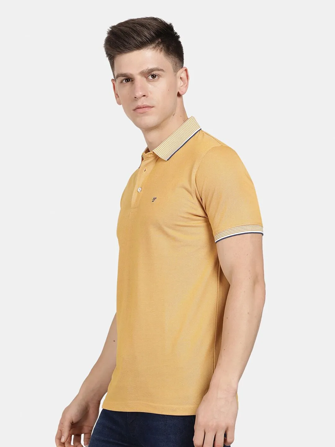 T-Base Men Striped Polo Collar Cotton T-Shirt