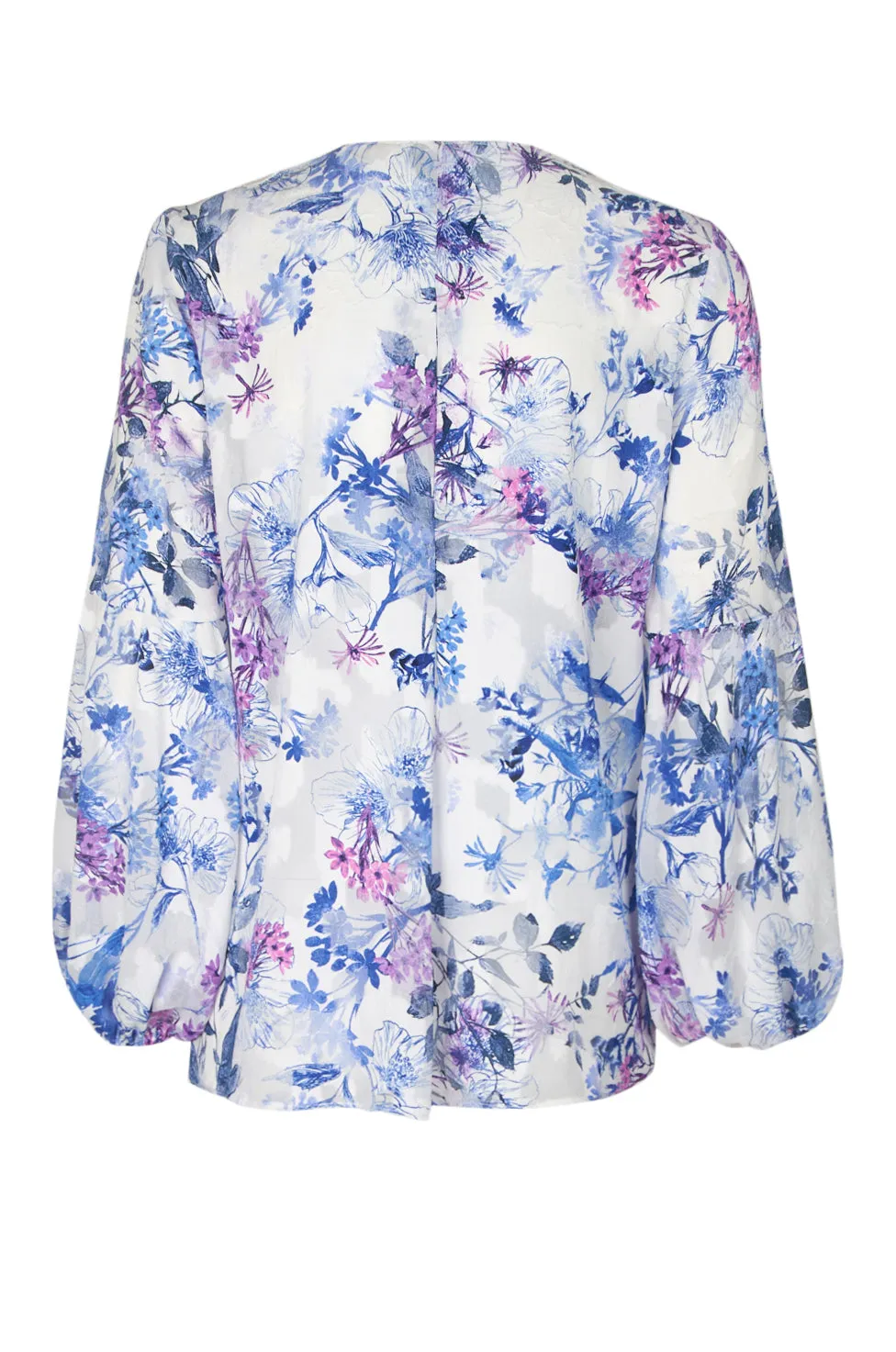 T Tahari Crew Neck Bishop Sleeve Pleated Lace Multi Print Paisley Top