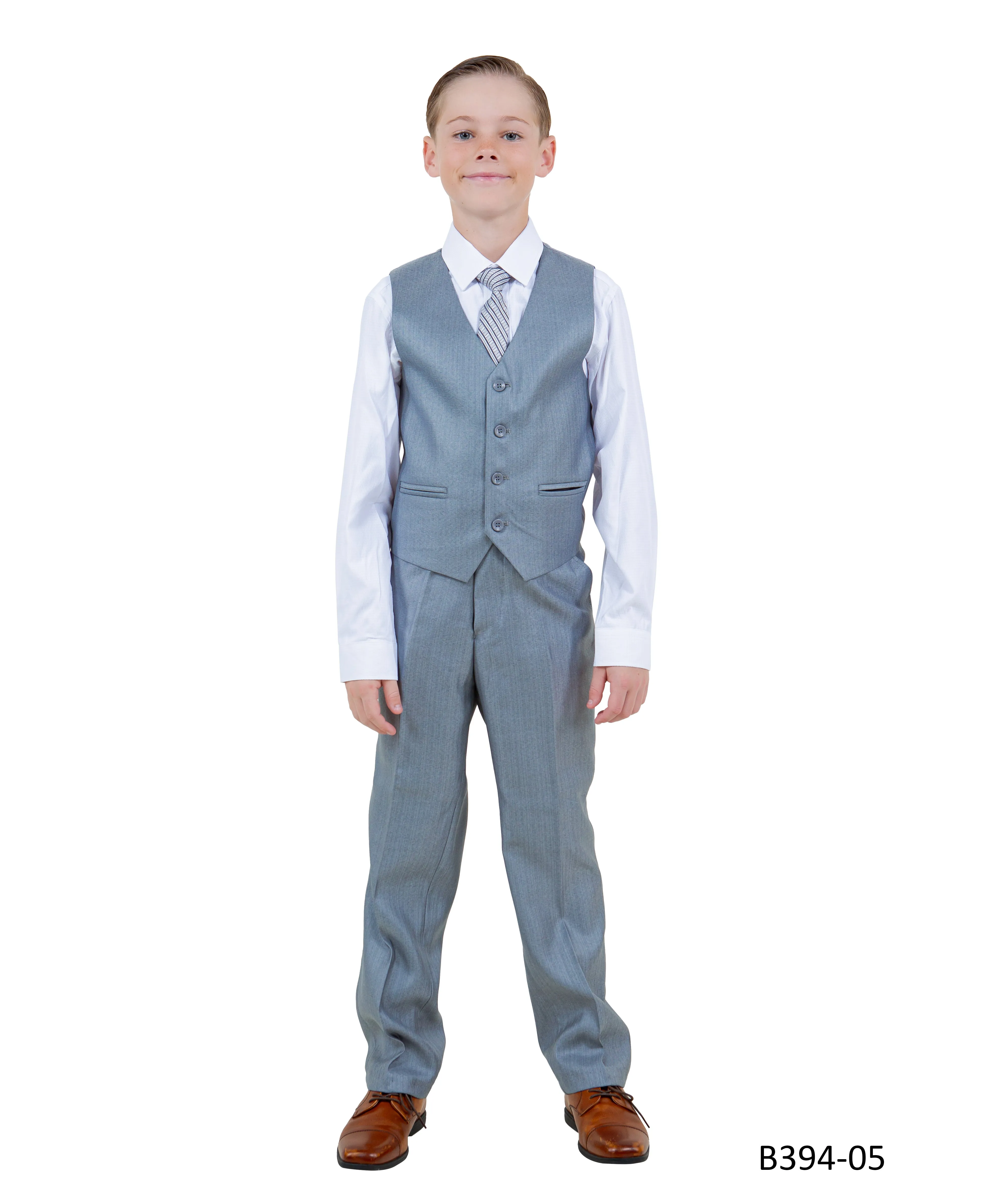 Tazzio Modern Fit Boys Sharkskin Suit 5pc Set, Metallic Blue