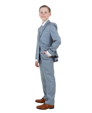 Tazzio Modern Fit Boys Sharkskin Suit 5pc Set, Metallic Blue