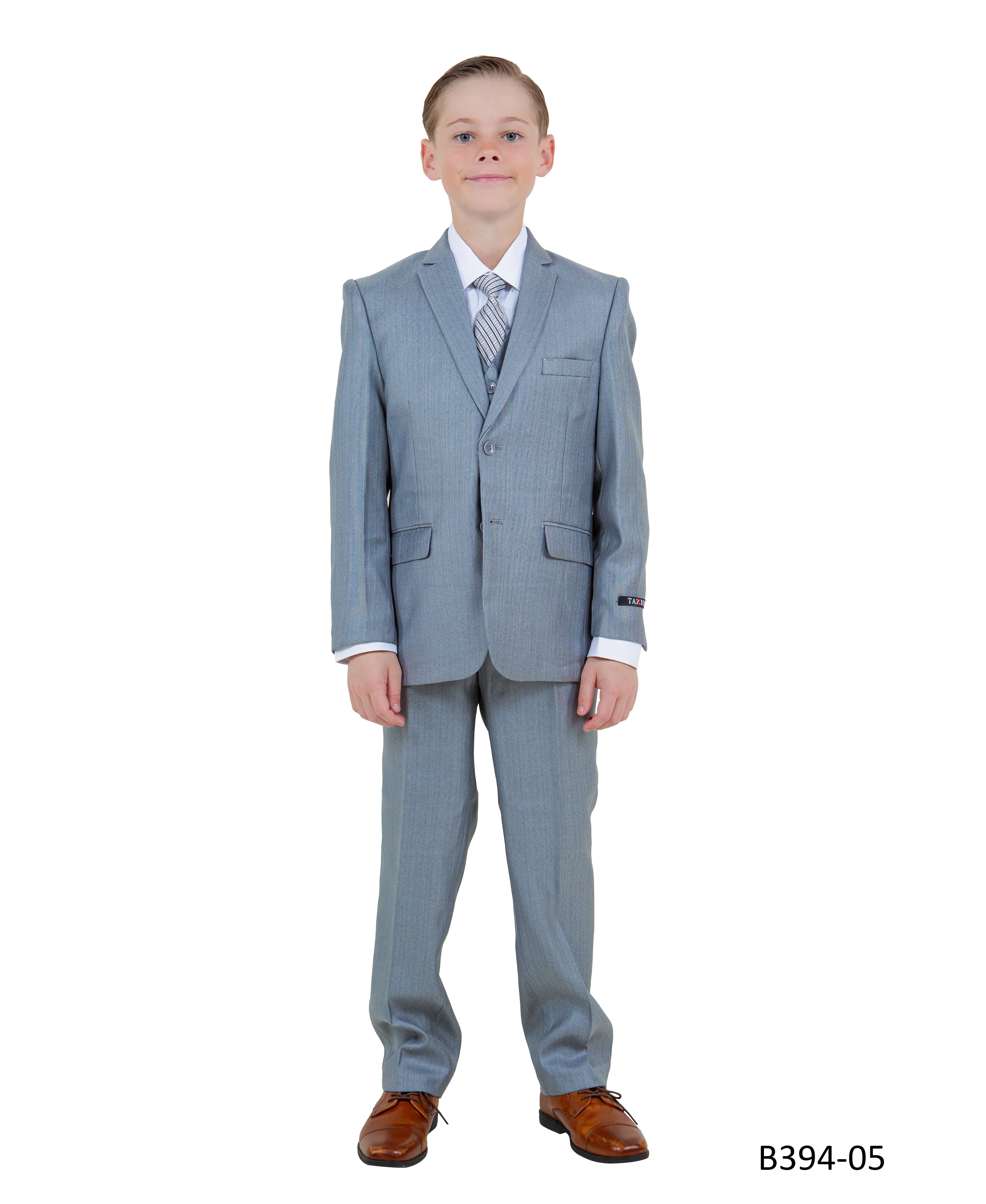 Tazzio Modern Fit Boys Sharkskin Suit 5pc Set, Metallic Blue