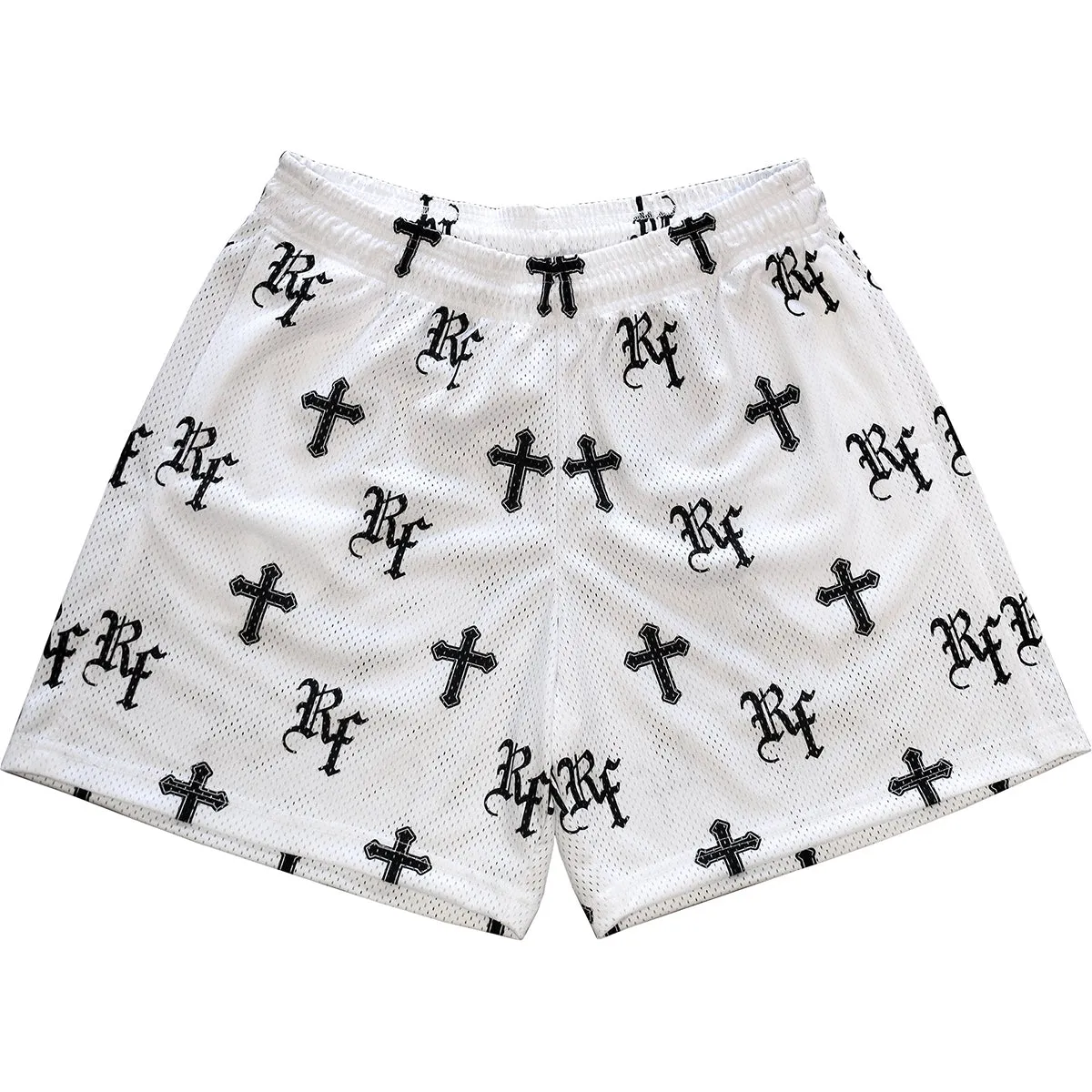 Trendy Cross Print Mesh Shorts