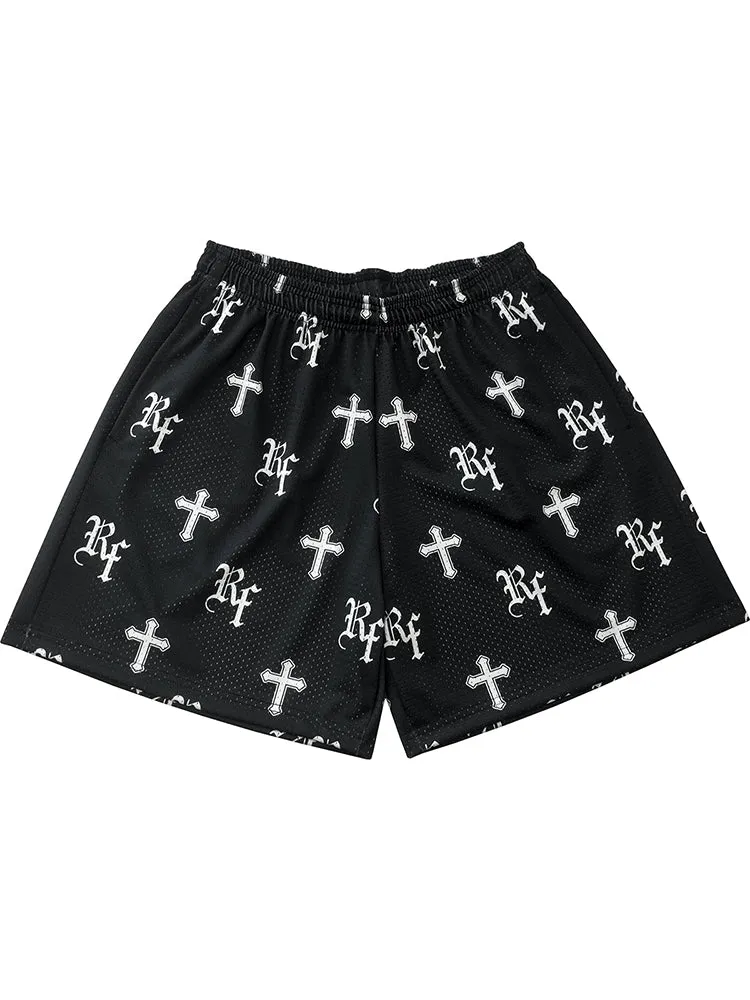 Trendy Cross Print Mesh Shorts