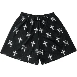 Trendy Cross Print Mesh Shorts