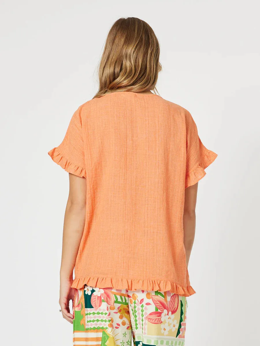 Tulum V Neck Top - Papaya