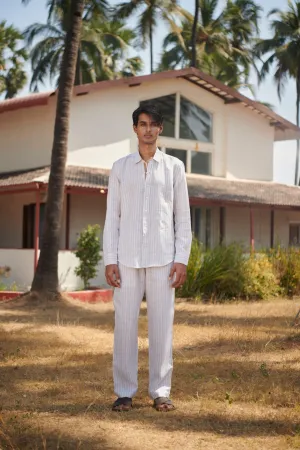 Undyed Boldstripe Linen Men's Oxford Shirt Set