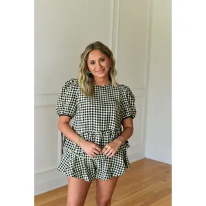 Vida Black and Cream Checkered Shorts Set