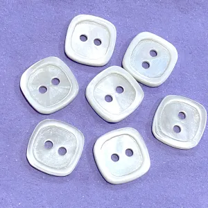 White Shell Square Button. 3/8" Size. Pack of 4 buttons.  #690