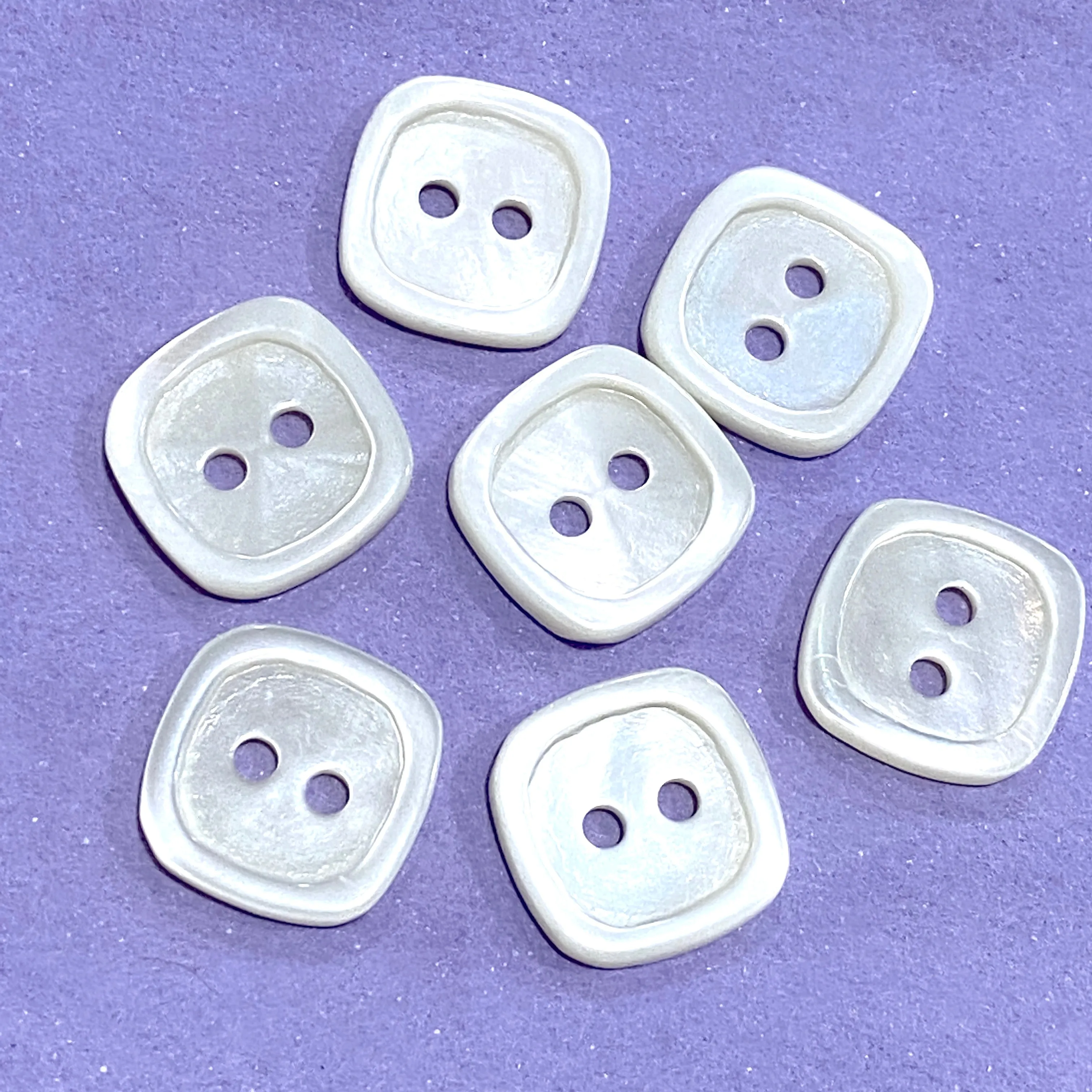 White Shell Square Button. 3/8" Size. Pack of 4 buttons.  #690