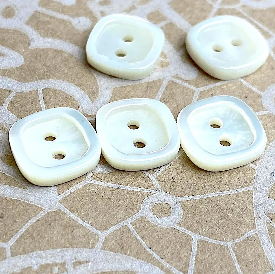 White Shell Square Button. 3/8" Size. Pack of 4 buttons.  #690