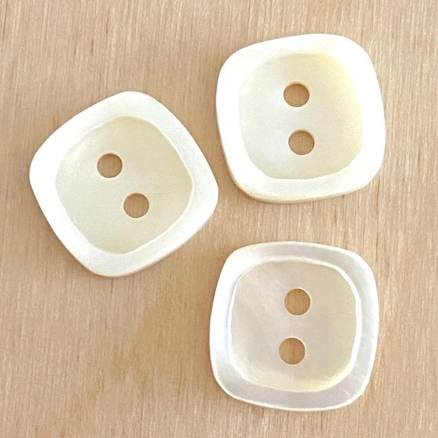 White Shell Square Button. 3/8" Size. Pack of 4 buttons.  #690