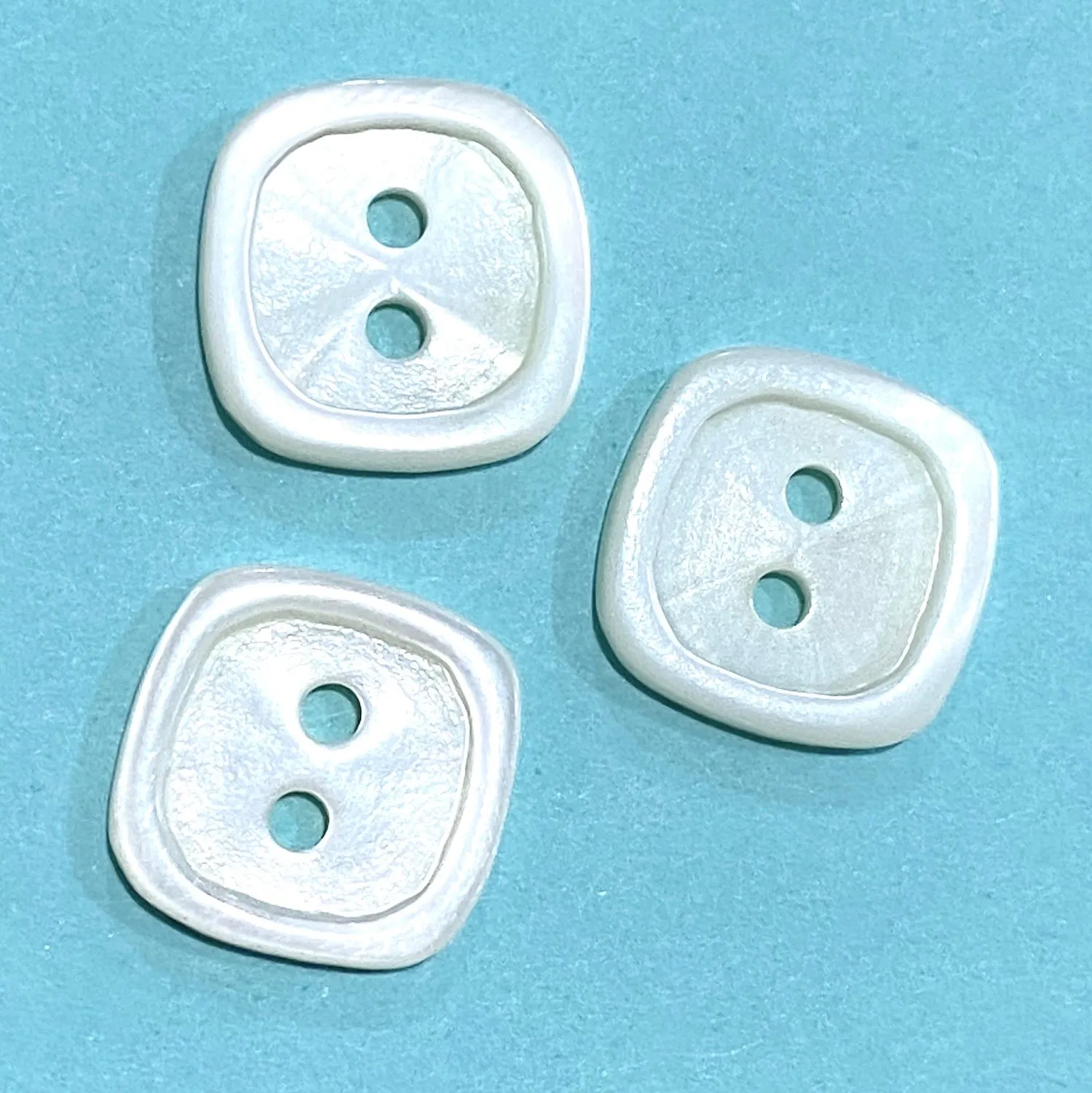 White Shell Square Button. 3/8" Size. Pack of 4 buttons.  #690