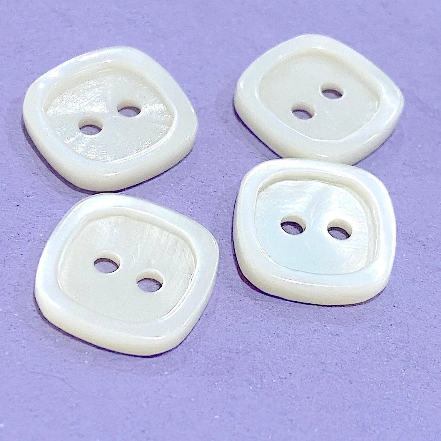 White Shell Square Button. 3/8" Size. Pack of 4 buttons.  #690