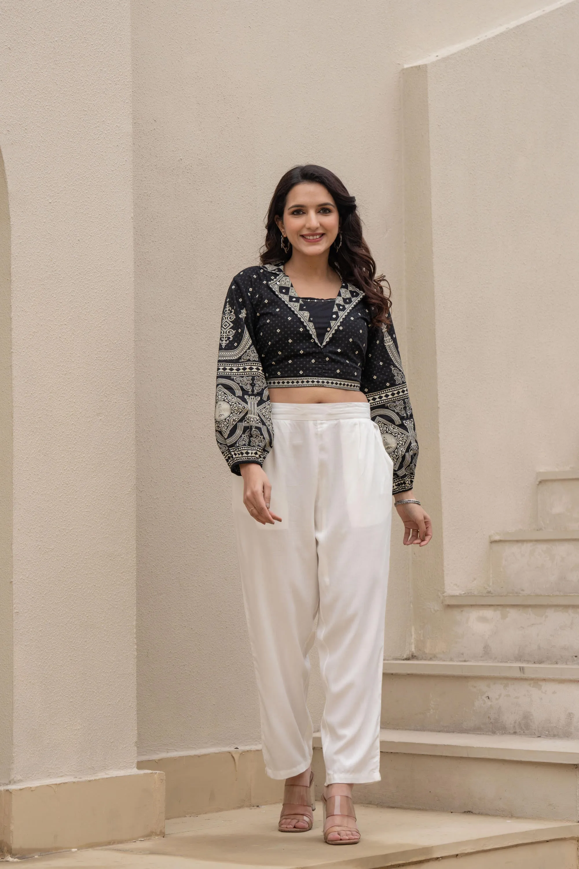 White Solid Viscose Pants