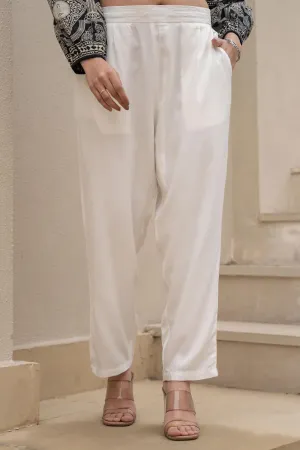 White Solid Viscose Pants