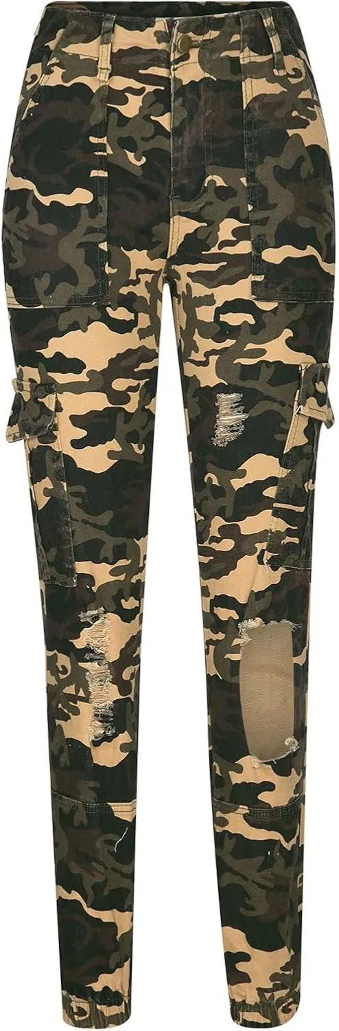 Women Parachute Camo Cargo Pants Trendy Y2K Teen Girls High Elastic Waist Relaxed Fit Casual Pants Streetwear Trousers