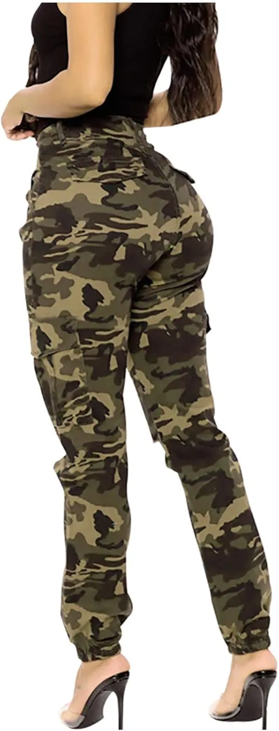 Women Parachute Camo Cargo Pants Trendy Y2K Teen Girls High Elastic Waist Relaxed Fit Casual Pants Streetwear Trousers