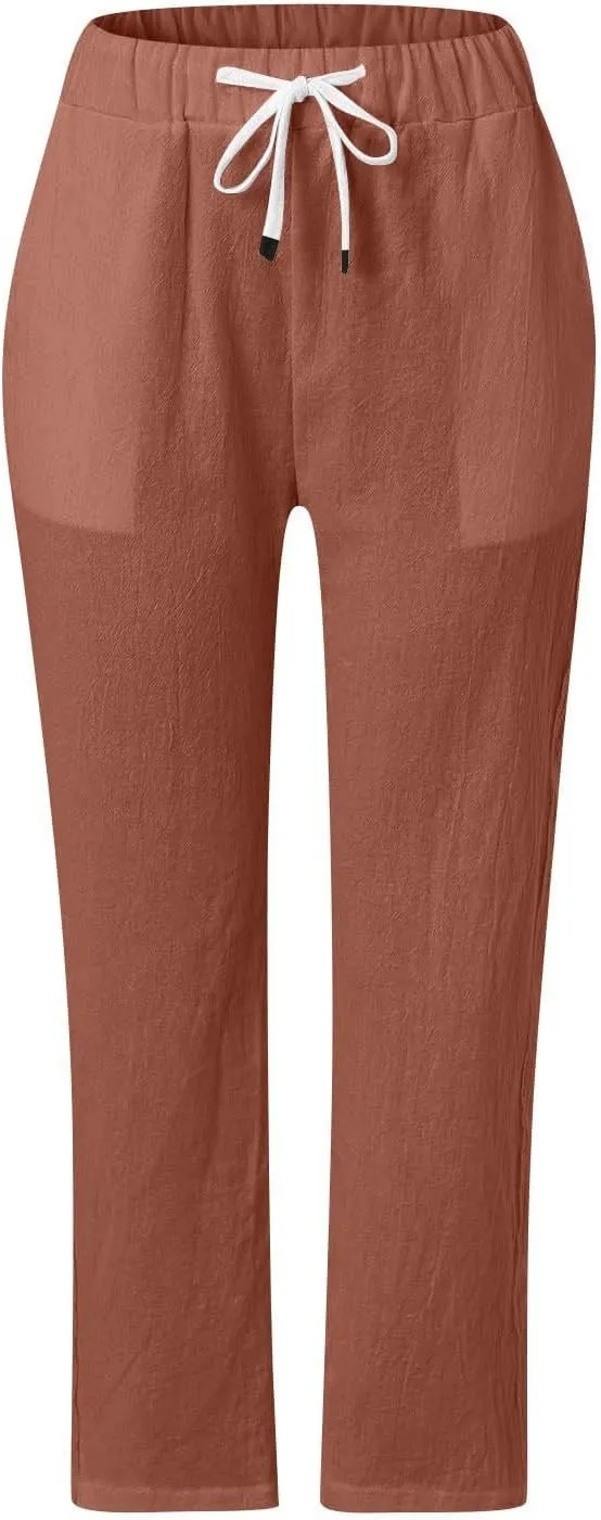 Women's Pants, Linen Straight Leg Peasant Pants Casual Relaxed Side Button Trendy