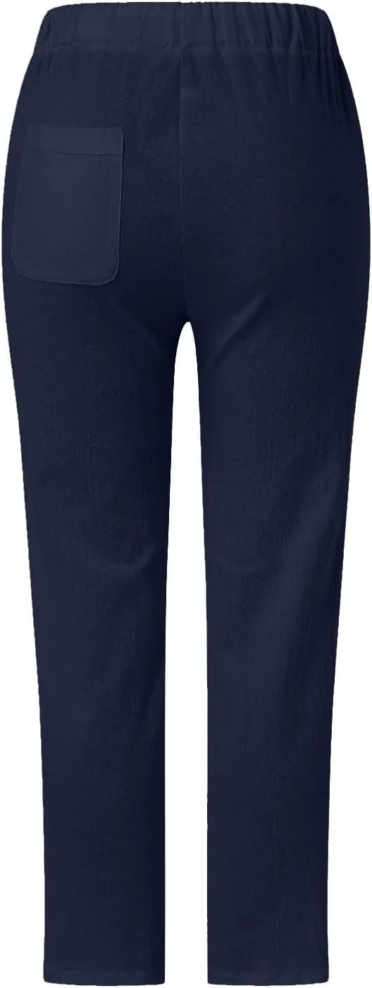 Women's Pants, Linen Straight Leg Peasant Pants Casual Relaxed Side Button Trendy