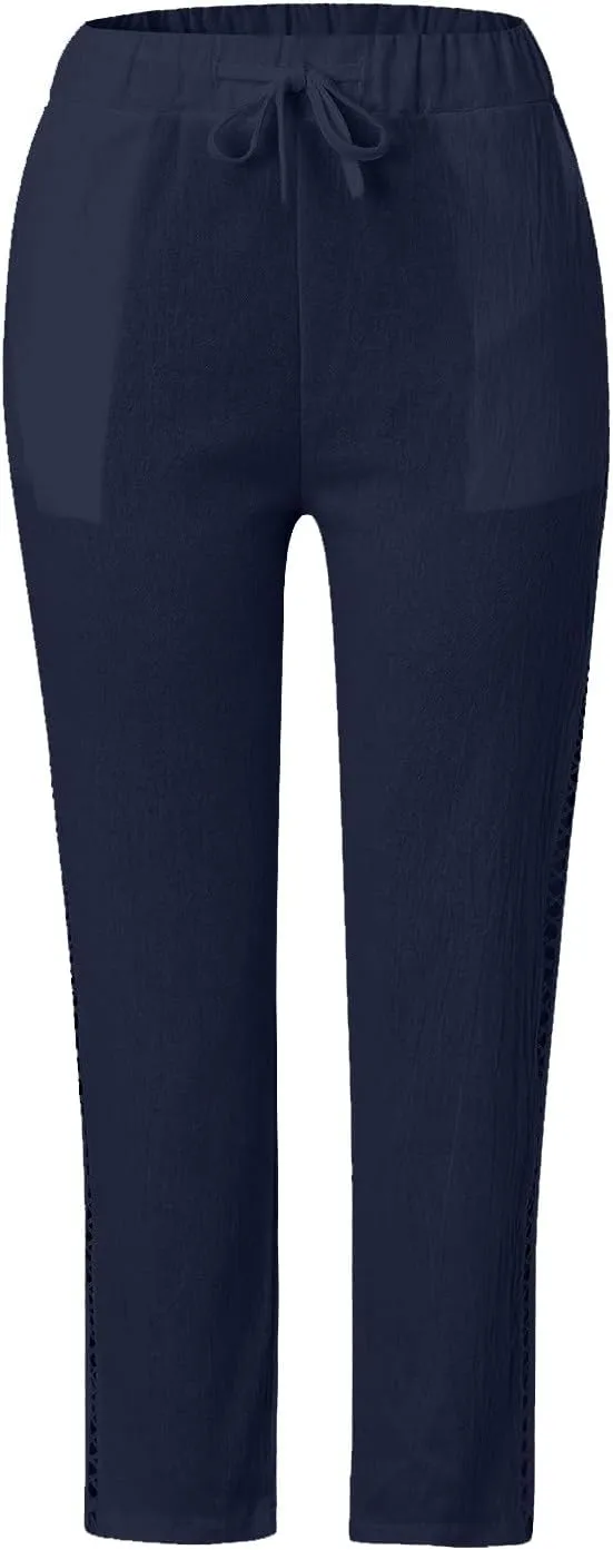 Women's Pants, Linen Straight Leg Peasant Pants Casual Relaxed Side Button Trendy