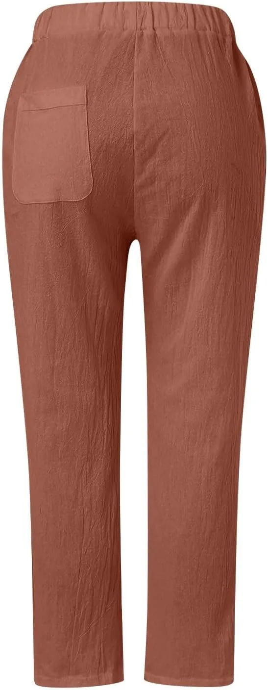 Women's Pants, Linen Straight Leg Peasant Pants Casual Relaxed Side Button Trendy