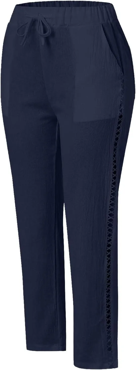 Women's Pants, Linen Straight Leg Peasant Pants Casual Relaxed Side Button Trendy