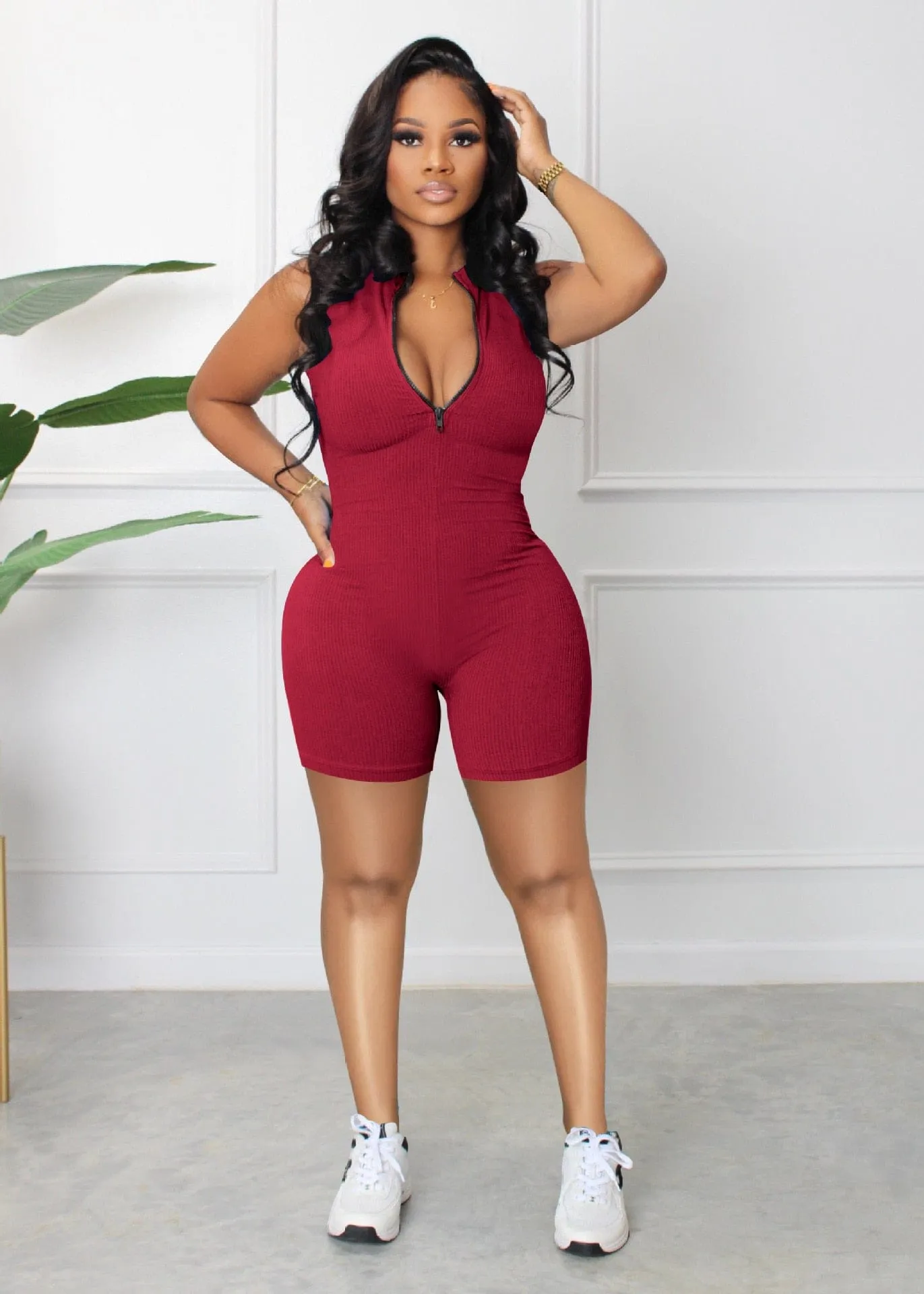 Women's Summer Jumpsuit Solid Color Vest Shorts Casual V Neck Bodysuit